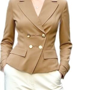 Sandra Angelozzi Femme Cropped Tan Ruffle Back Blazer Size EU 30